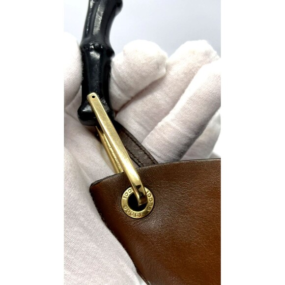 GUCCI authentic Leather Handbag W Wallet brown Bamboo handle Gold accents Italy - Picture 3 of 16